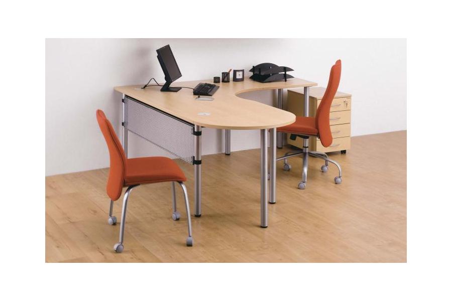 Opto Pole Leg - Beech Crescent Desk with Modesty and Mini Meeting Point